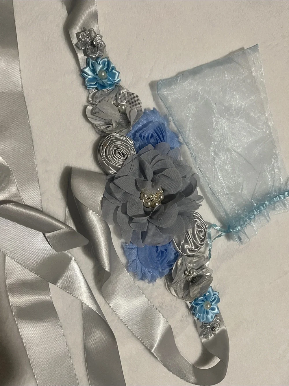 Silver and Blue Flower Sash Belt for belly